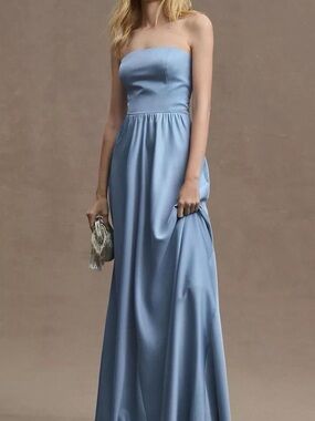 BHLDN Strapless Satin Gown in Dusty Blue